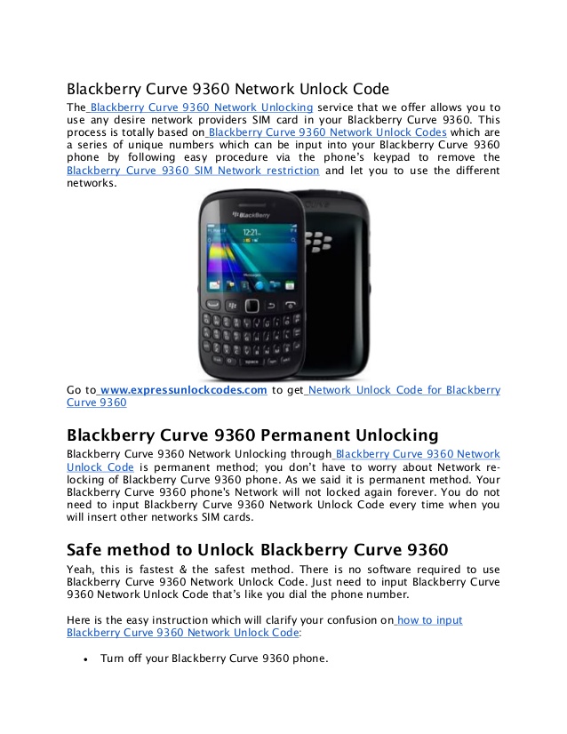 Network Unlock Code For Blackberry Curve 9360 Free